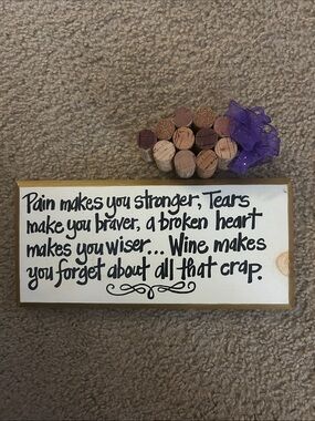 Wine Quote Wall Sign with Cork Accents - White and Gold